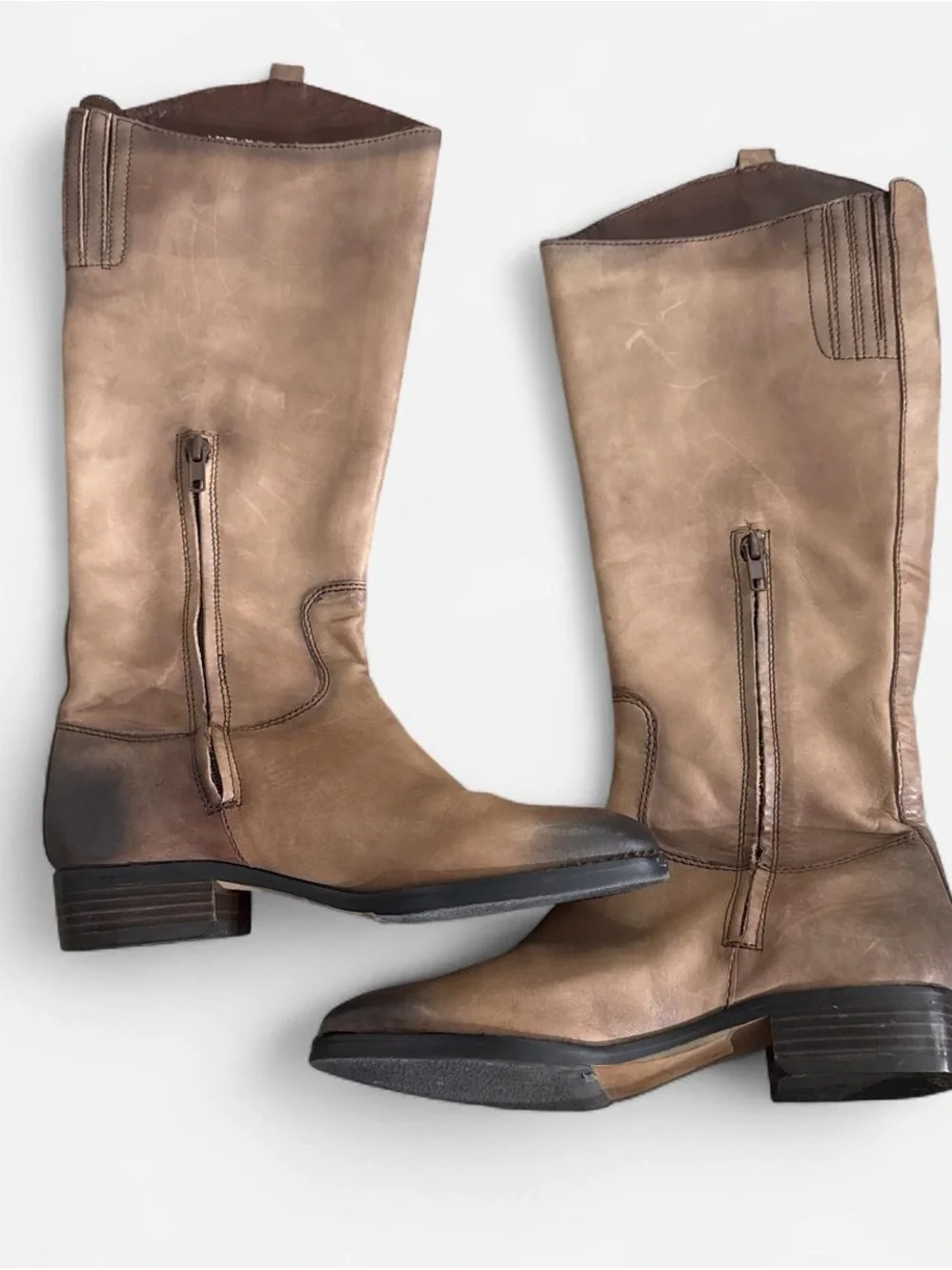 Arturo Chiang Tall Button-Trim Brown Leather Knee - High Riding Boots